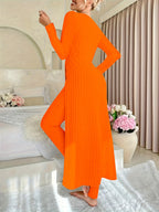 [Designer Ribbed Set] Women's Ribbed 2pcs Set | Designer Round Neck Split Long Sleeve Top and Pants for Spring and Autumn
