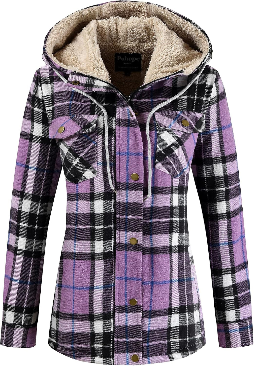Sherpa Hooded Plaid Jacket
