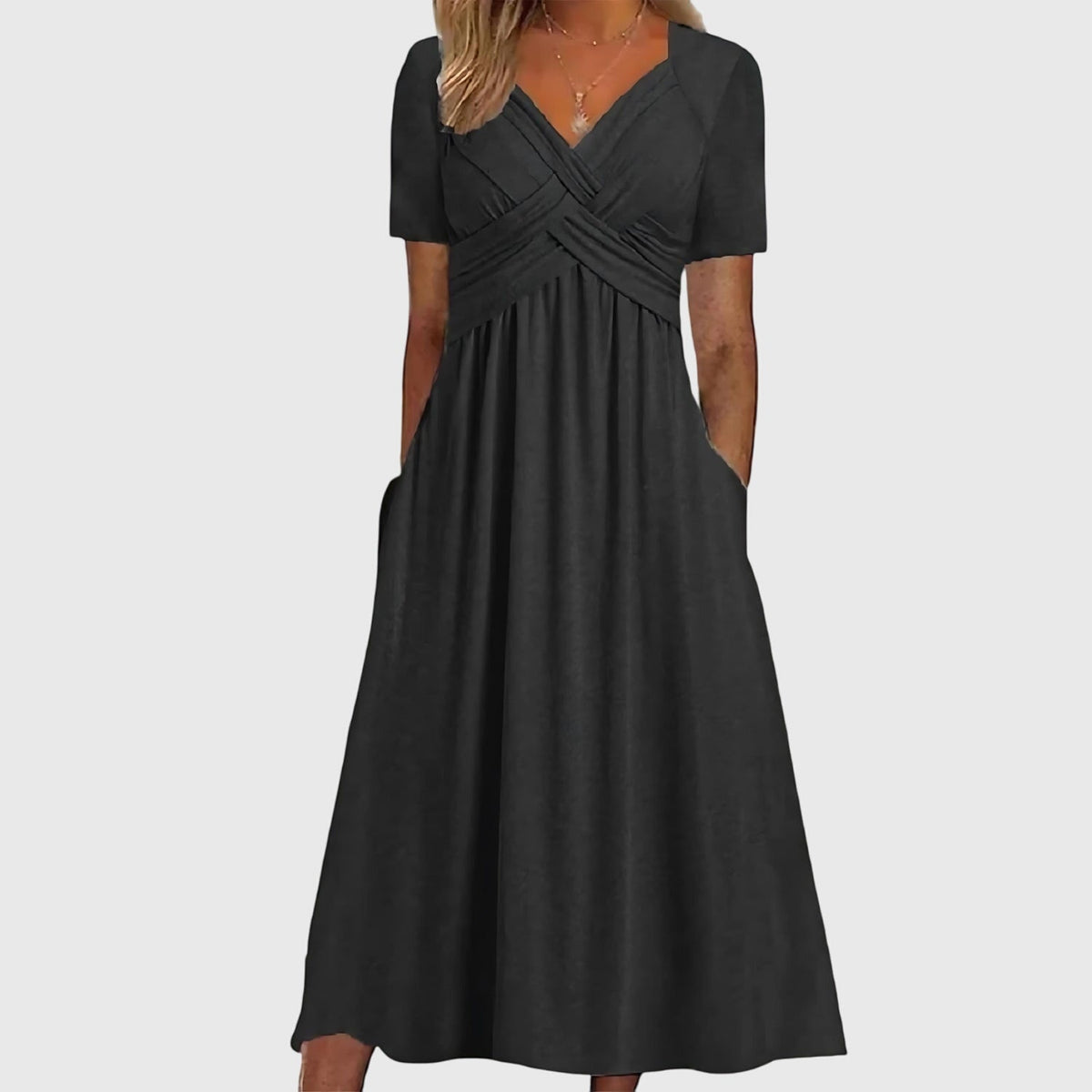 Noelia | Wrap V-Neck Midi Dress with Tummy Control for Women