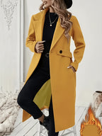 New Autumn/Winter Classic Notched Lapel Long for Women, Waist-Cinching with Tie Belt and Two-Button Design, Over-the-Knee Outerwear, Elegant Commuter Style, Draped and Structured Long-Sleeve with Side Pockets, Simple and Versatile, Slim Fit