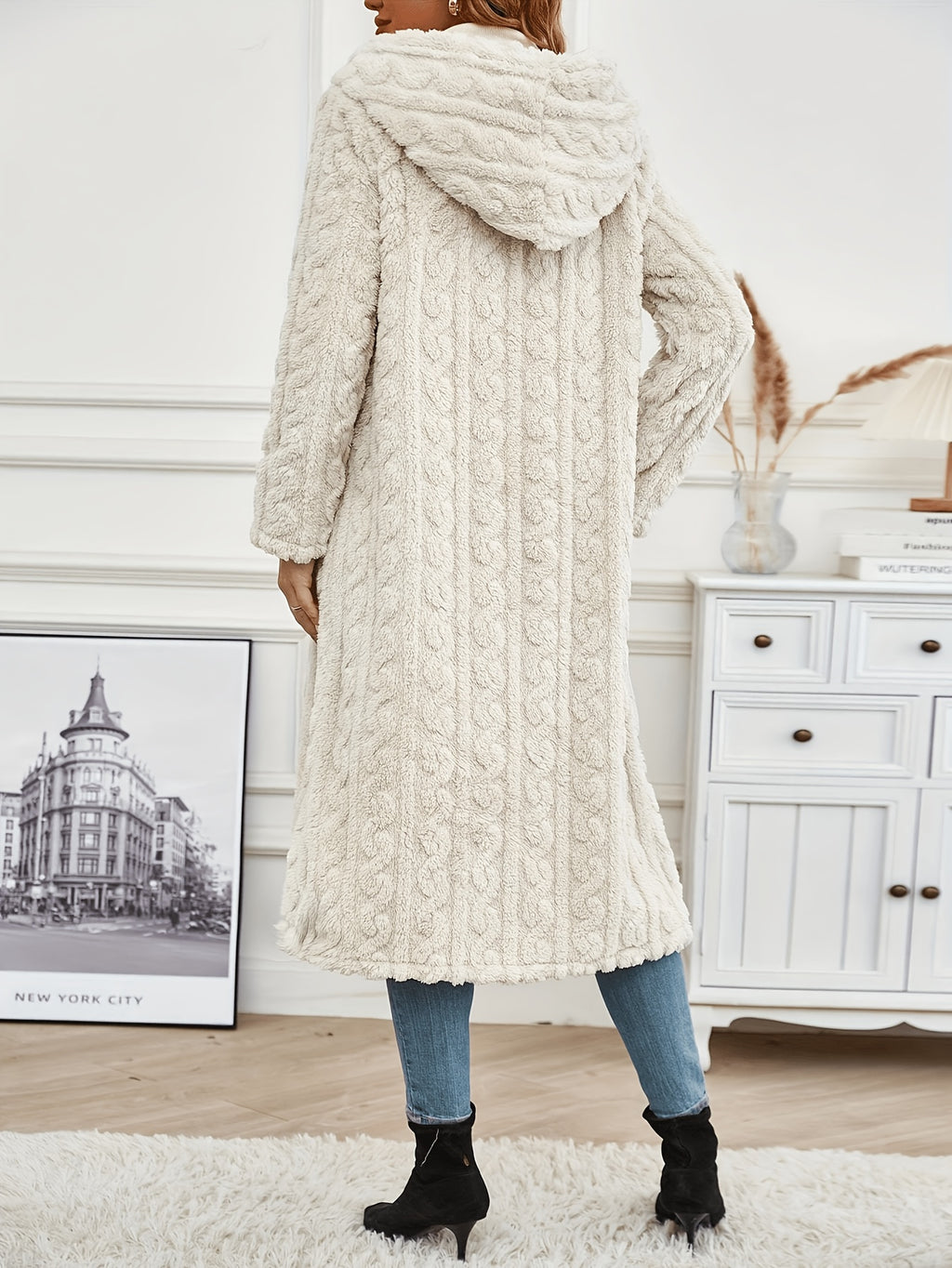 Women's Fashion Casual Hooded Faux Trim Warm Long for Autumn/Winter
