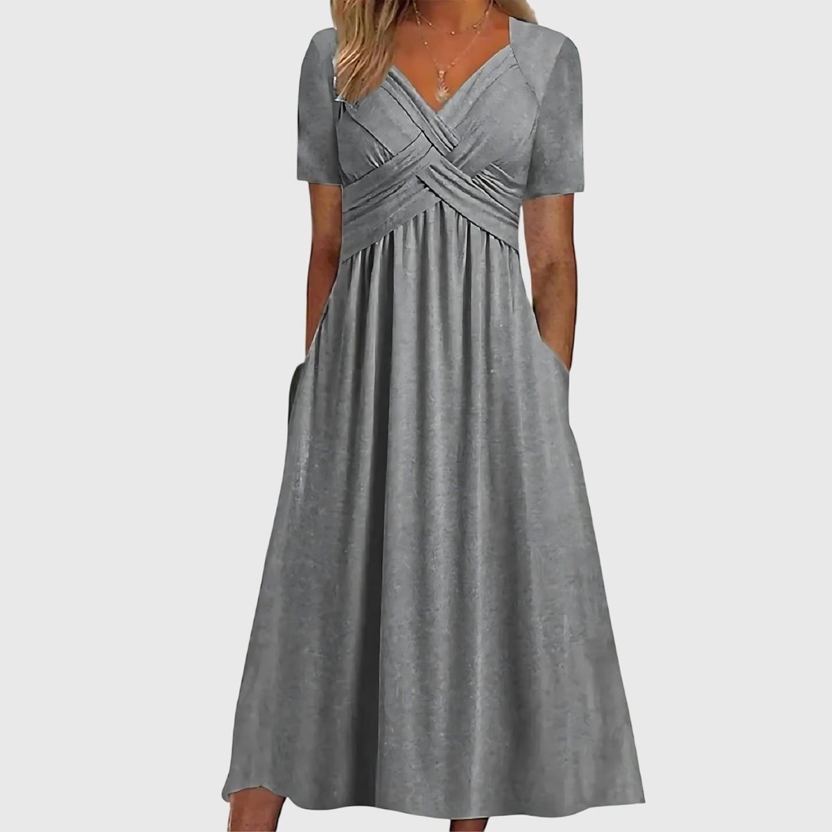Noelia | Wrap V-Neck Midi Dress with Tummy Control for Women