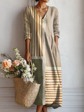 Nova | V-Neck Striped Linen Midi Dress for Women