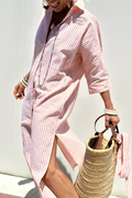 Adeline | Striped Linen Button-Down Midi Shirt Dress for Women
