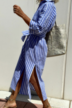 Adeline | Striped Linen Button-Down Midi Shirt Dress for Women