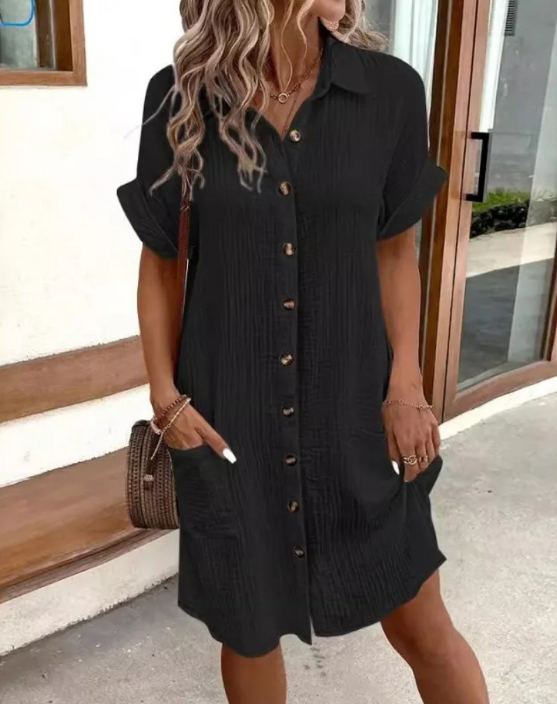 Vivian | Cotton Button-Down Shirt Dress with Short Sleeves for Women