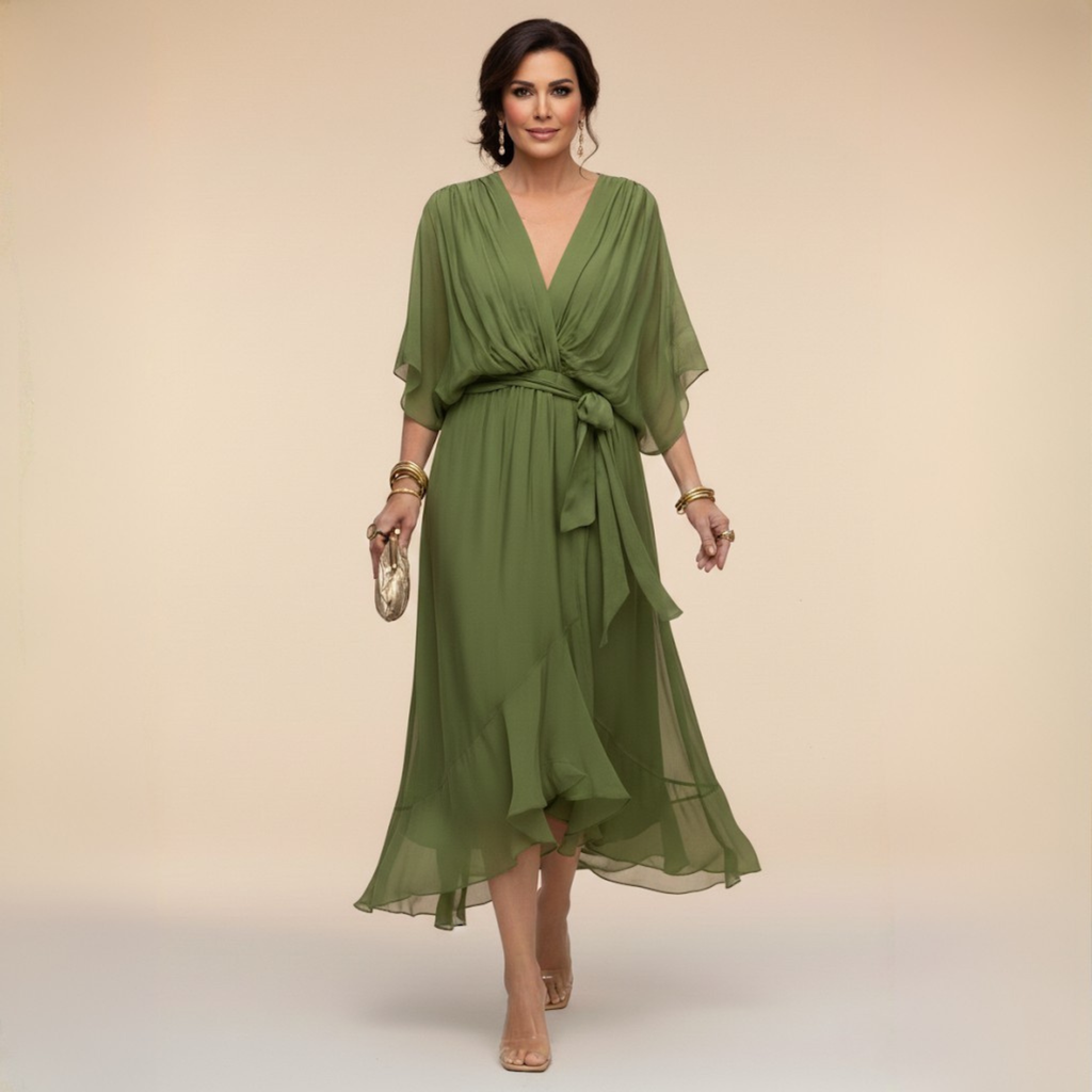 Wrap Midi Dress with V-Neck for Women