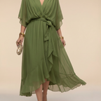 Wrap Midi Dress with V-Neck for Women