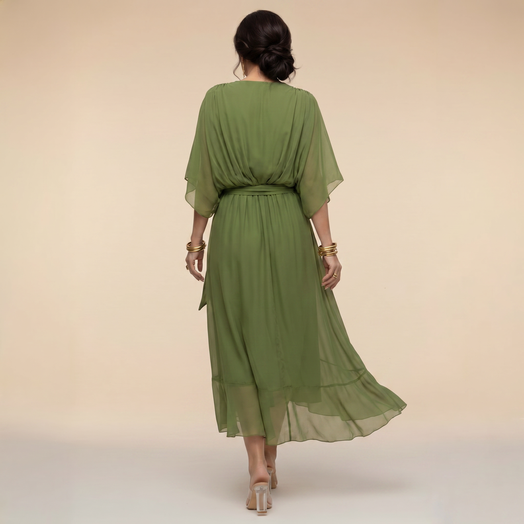 Wrap Midi Dress with V-Neck for Women