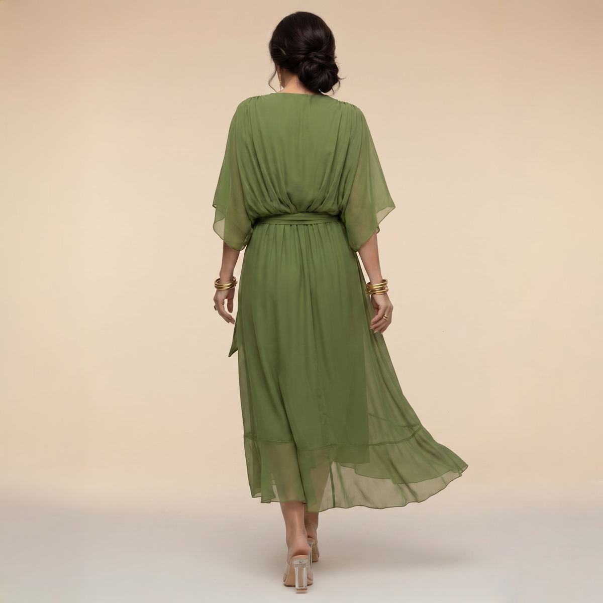 Wrap Midi Dress with V-Neck for Women