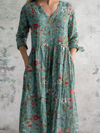 Allison | V-Neck Long Sleeve Floral Maxi Dress with Pockets for Women
