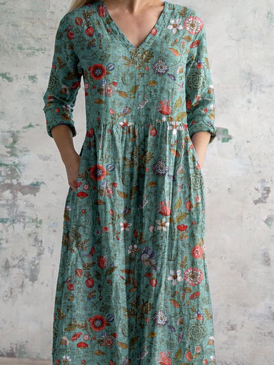 Allison | V-Neck Long Sleeve Floral Maxi Dress with Pockets for Women