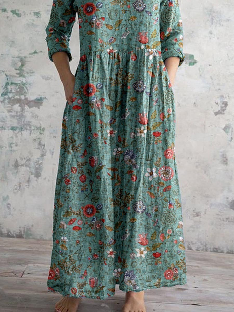 Allison | V-Neck Long Sleeve Floral Maxi Dress with Pockets for Women