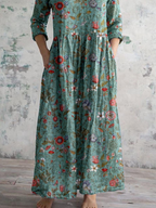 Allison | V-Neck Long Sleeve Floral Maxi Dress with Pockets for Women