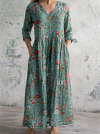 Allison | V-Neck Long Sleeve Floral Maxi Dress with Pockets for Women