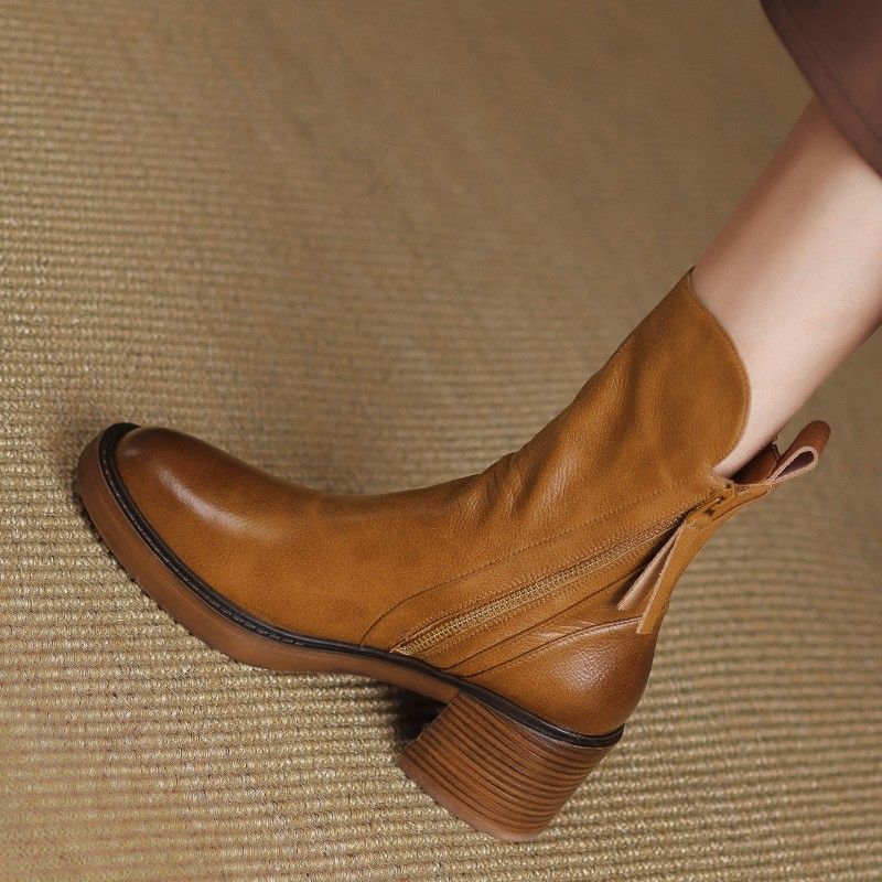 Zaria | Block Heel Zip-Up Ankle Boots for Women