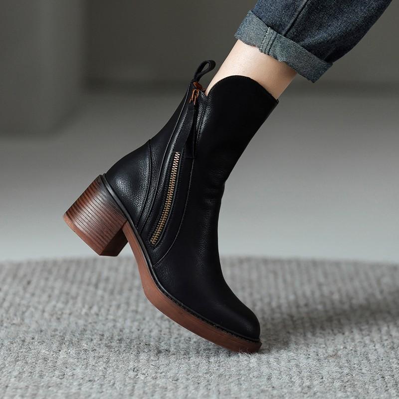 Zaria | Block Heel Zip-Up Ankle Boots for Women