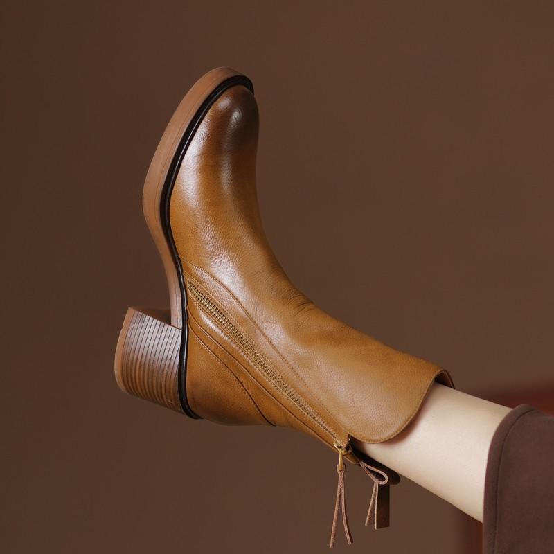 Zaria | Block Heel Zip-Up Ankle Boots for Women