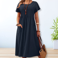 Ophelia | Linen Pintuck Midi Dress with Front Pockets for Women