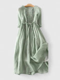 Georgia | Linen A-Line Midi Dress with Ruched Back for Women