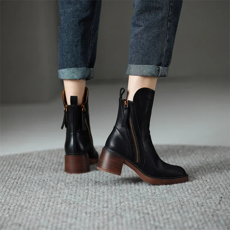 Zaria | Block Heel Zip-Up Ankle Boots for Women