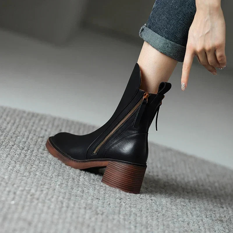 Zaria | Block Heel Zip-Up Ankle Boots for Women