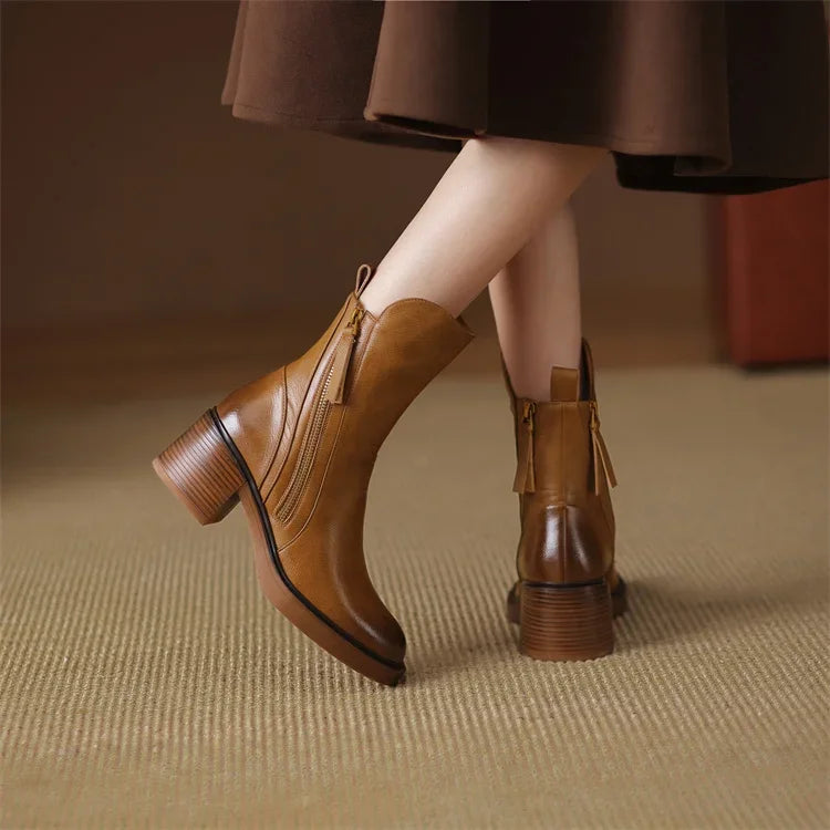 Zaria | Block Heel Zip-Up Ankle Boots for Women