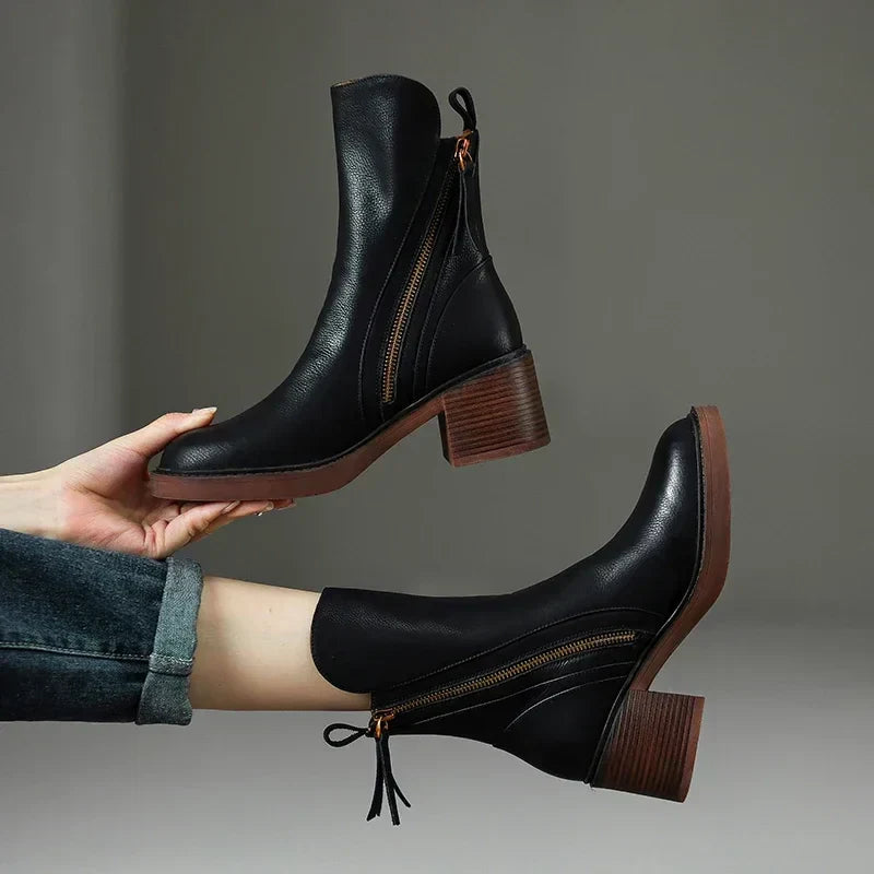 Zaria | Block Heel Zip-Up Ankle Boots for Women