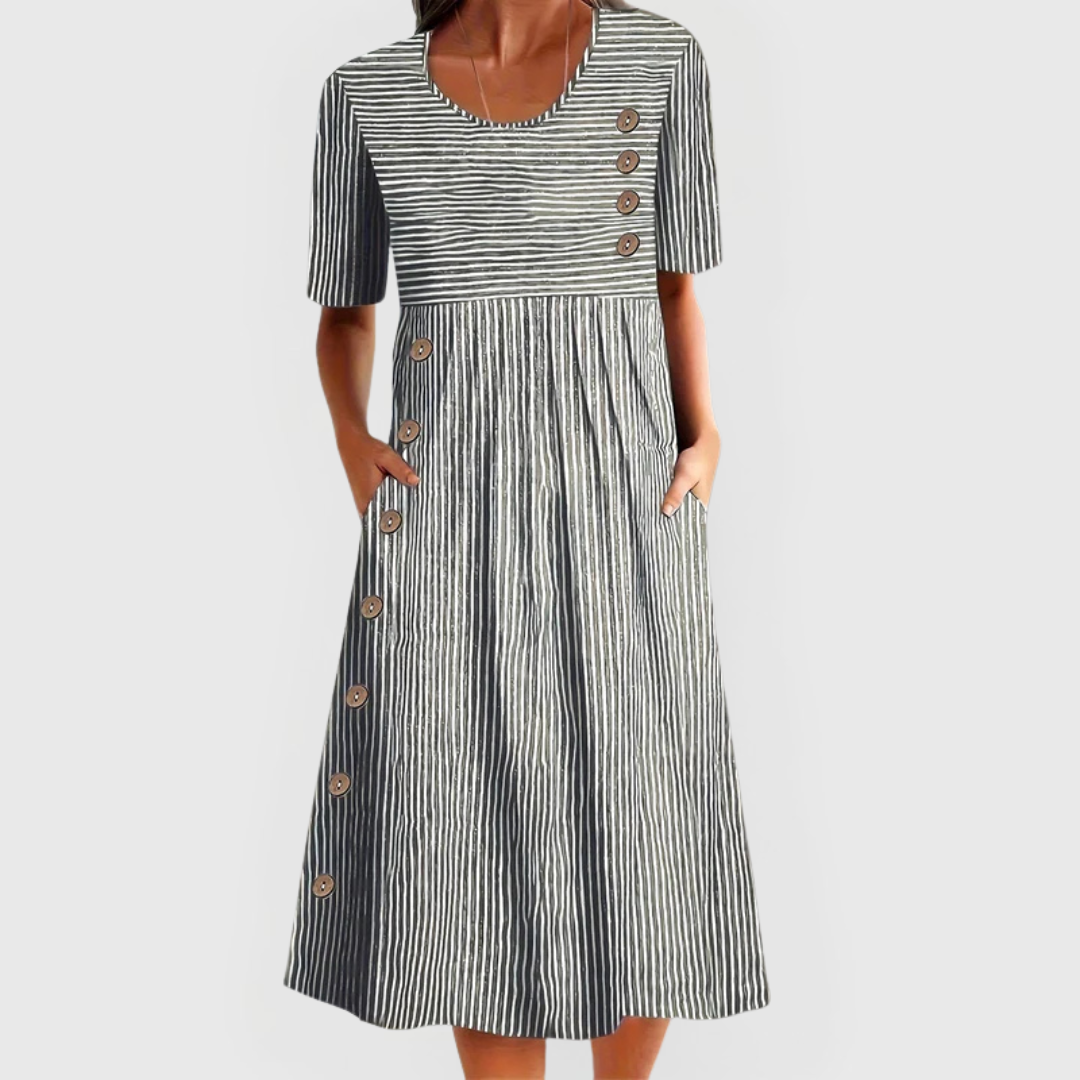 Helena | Striped Button-Front Midi Dress for Women
