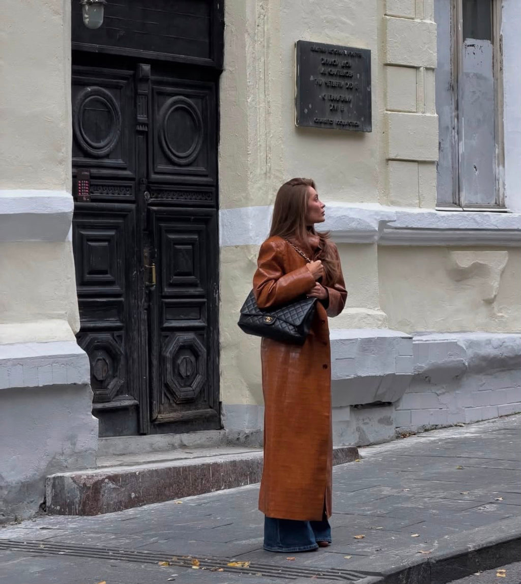The Valencia Luxe™ Croc-Embossed Leather Coat