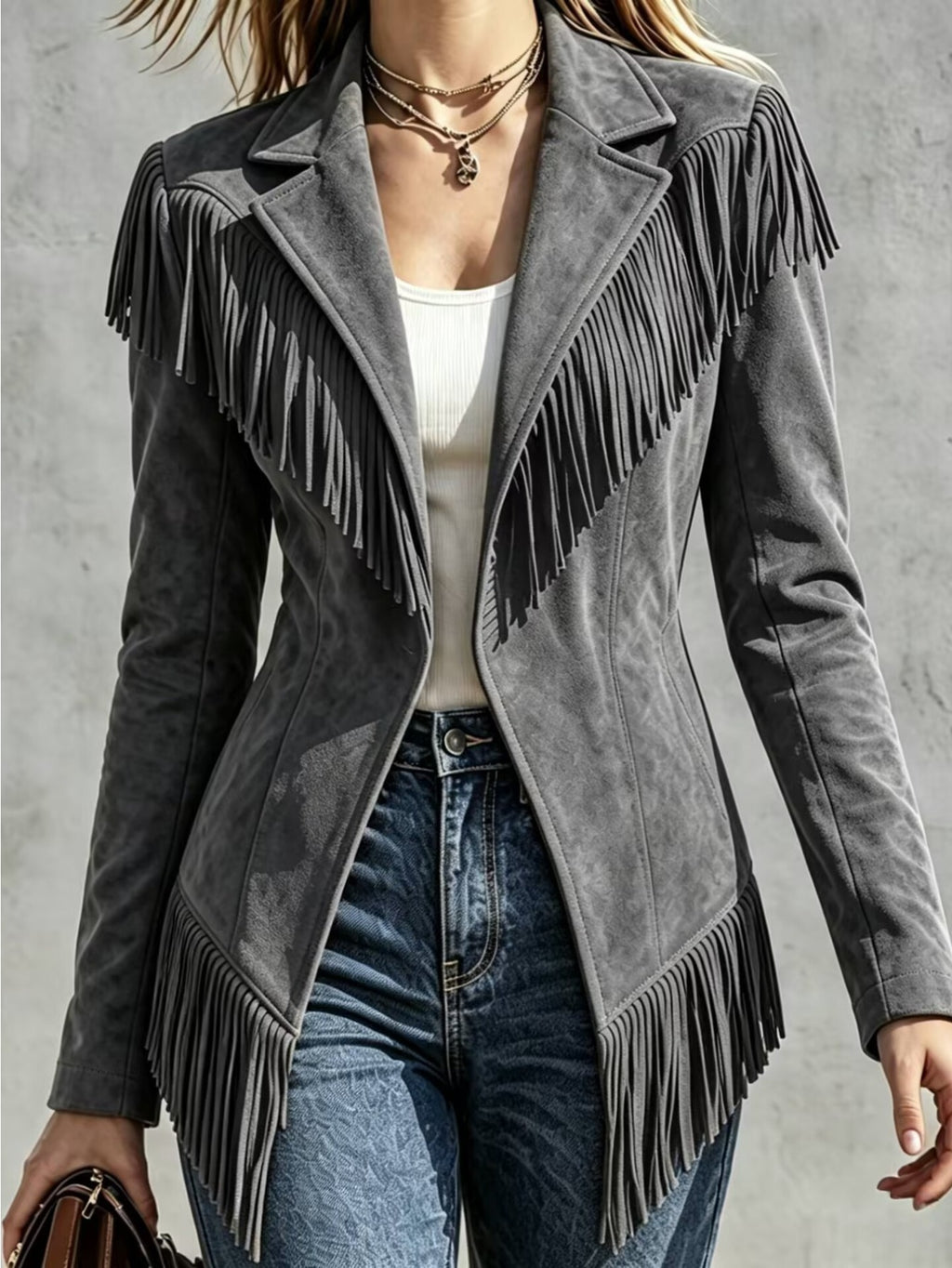 Women'S Casual Fringed Lapel Fitted Long-Sleeve Jacket - Retro And Versatile for Fall And Winter - Affordable Women'S Tops - Fall Women'S Clothing - Halloween Costumes for Women