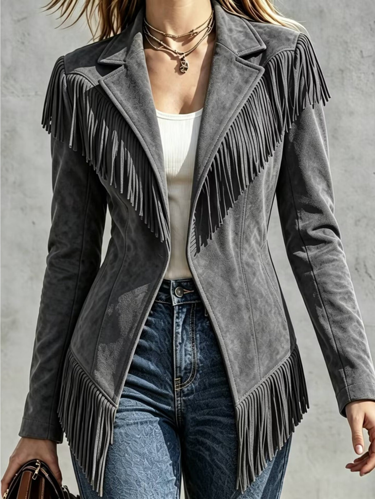 Women'S Casual Fringed Lapel Fitted Long-Sleeve Jacket - Retro And Versatile for Fall And Winter - Affordable Women'S Tops - Fall Women'S Clothing - Halloween Costumes for Women