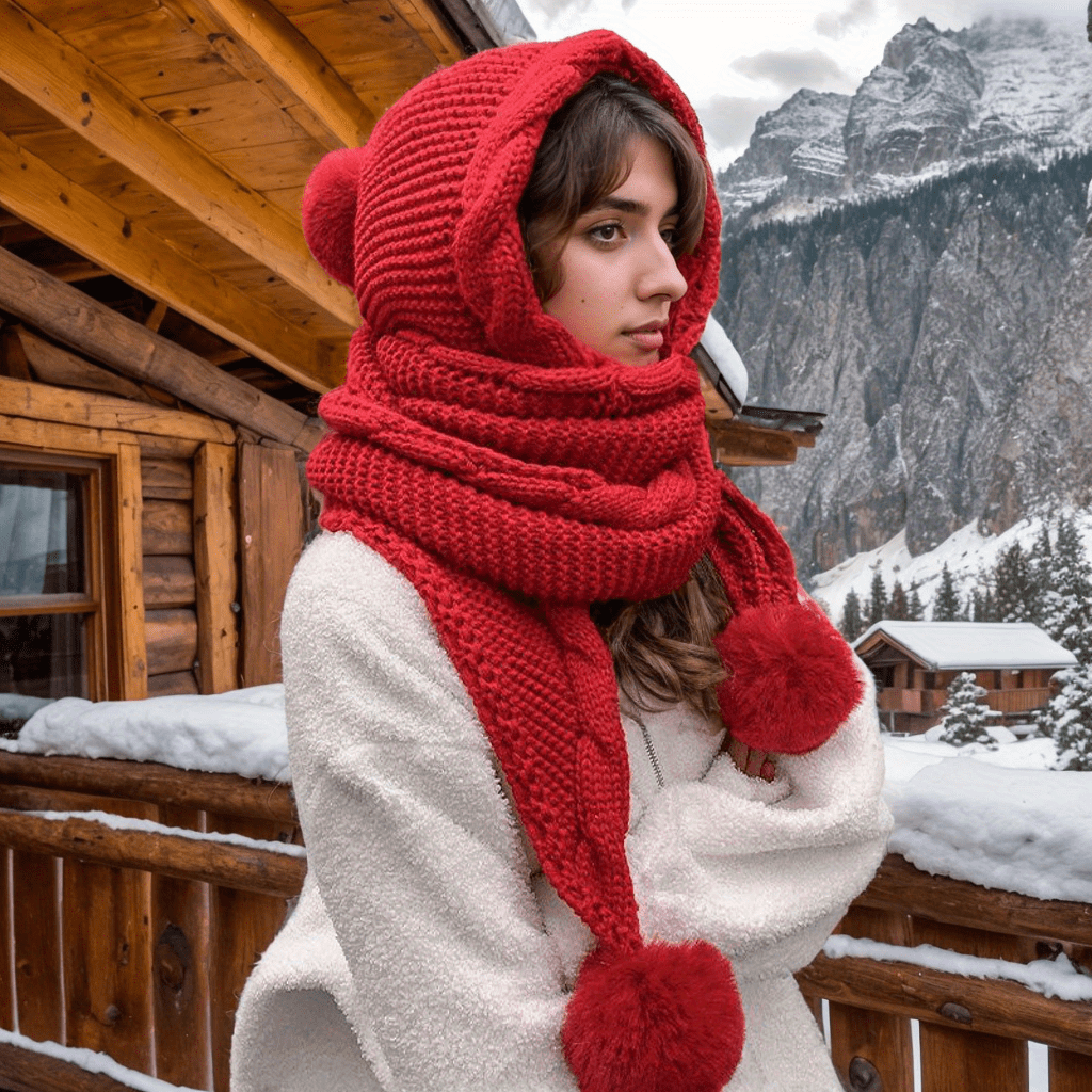 Autumn 1pc 3pcs Pom-Pom Additions Yarn Fleece Hat Women Winter All-Match Scarf All-In-One Hat Cute Pom-Pom Ear Protection Thick Warm Hat