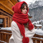 Autumn 1pc 3pcs Pom-Pom Additions Yarn Fleece Hat Women Winter All-Match Scarf All-In-One Hat Cute Pom-Pom Ear Protection Thick Warm Hat