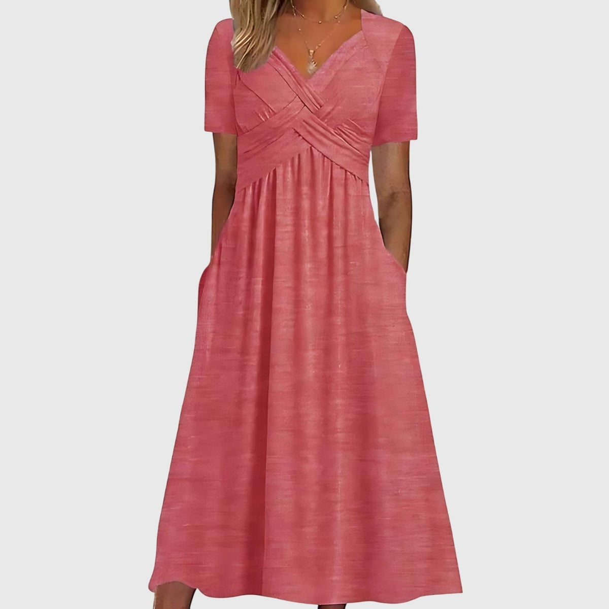 Noelia | Wrap V-Neck Midi Dress with Tummy Control for Women