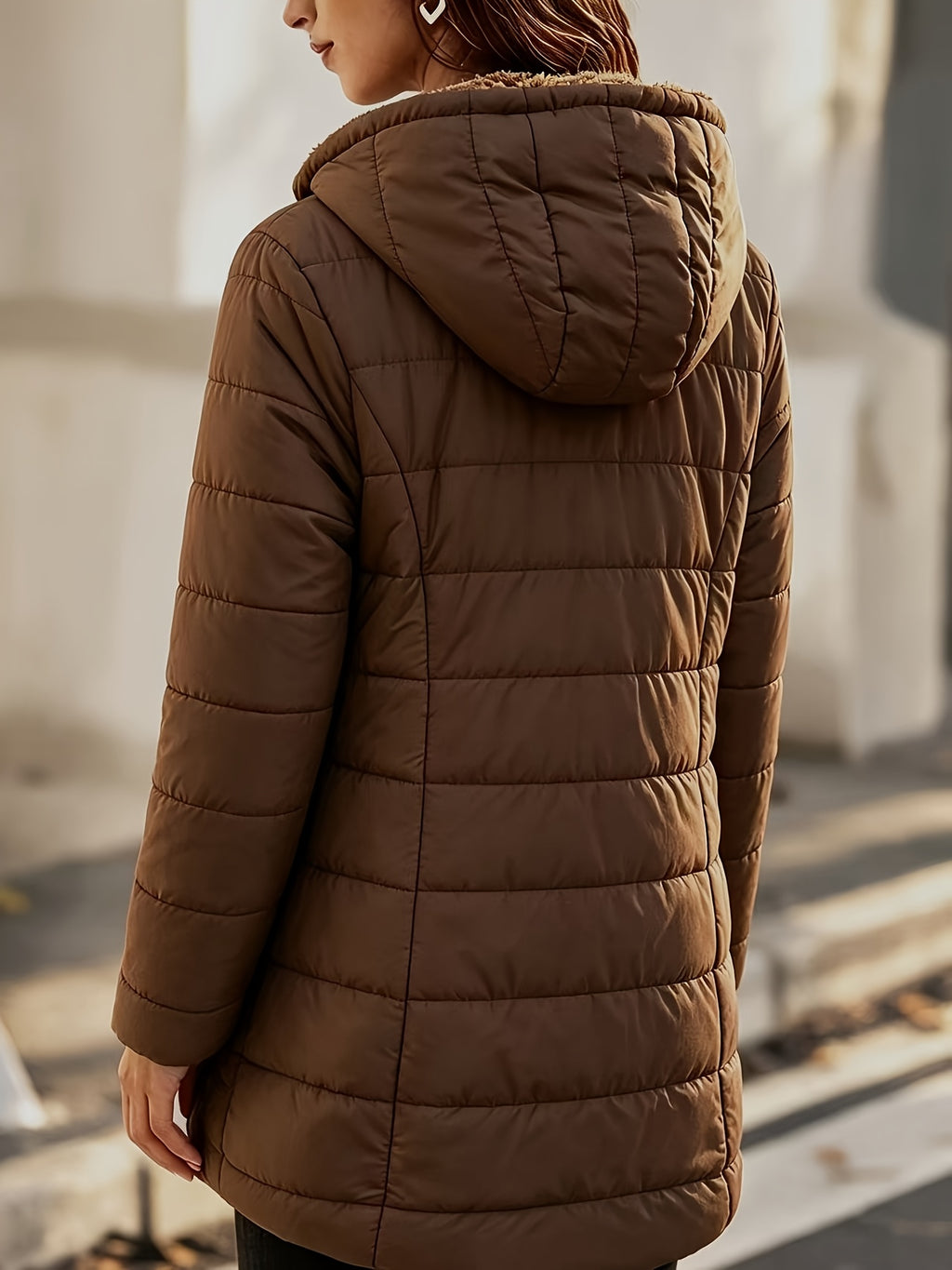 Women's Hooded Coat, Winter New Mid-Length Fleece-Lined Warm Loose, Selected Premium Fabric, Lightweight Warm Fashion Design, Contouring Fit, Suitable for Various Occasions, Whether Urban Commute Or Outdoor Leisure, Showcasing Your Unique Charm