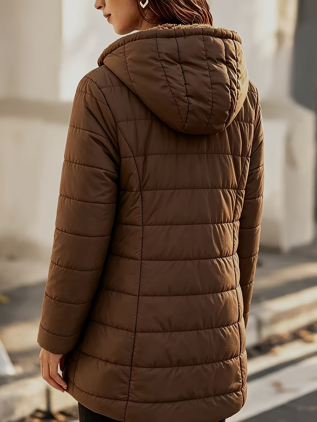 Women's Hooded Coat, Winter New Mid-Length Fleece-Lined Warm Loose, Selected Premium Fabric, Lightweight Warm Fashion Design, Contouring Fit, Suitable for Various Occasions, Whether Urban Commute Or Outdoor Leisure, Showcasing Your Unique Charm