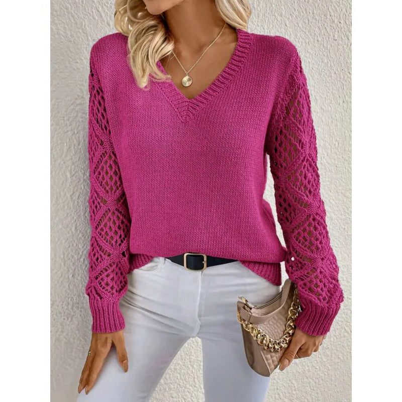 Adrianne | V-Neck Openwork Knit Sweater for Women