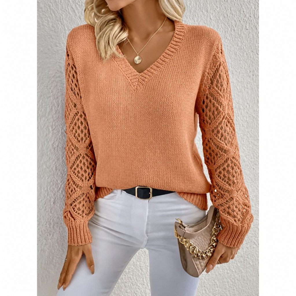 Adrianne | V-Neck Openwork Knit Sweater for Women