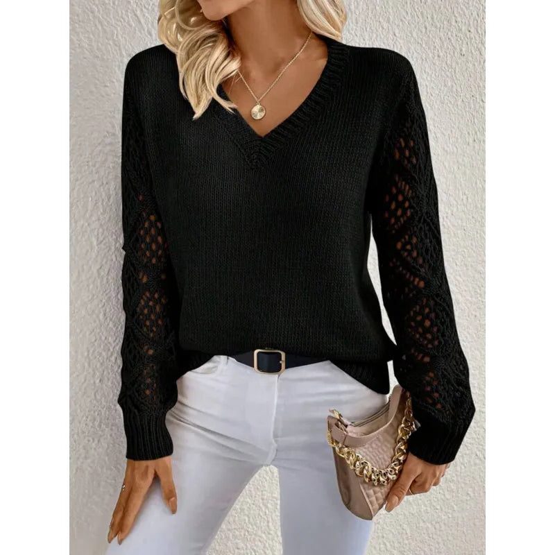 Adrianne | V-Neck Openwork Knit Sweater for Women
