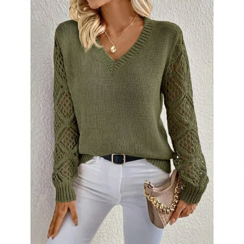 Adrianne | V-Neck Openwork Knit Sweater for Women