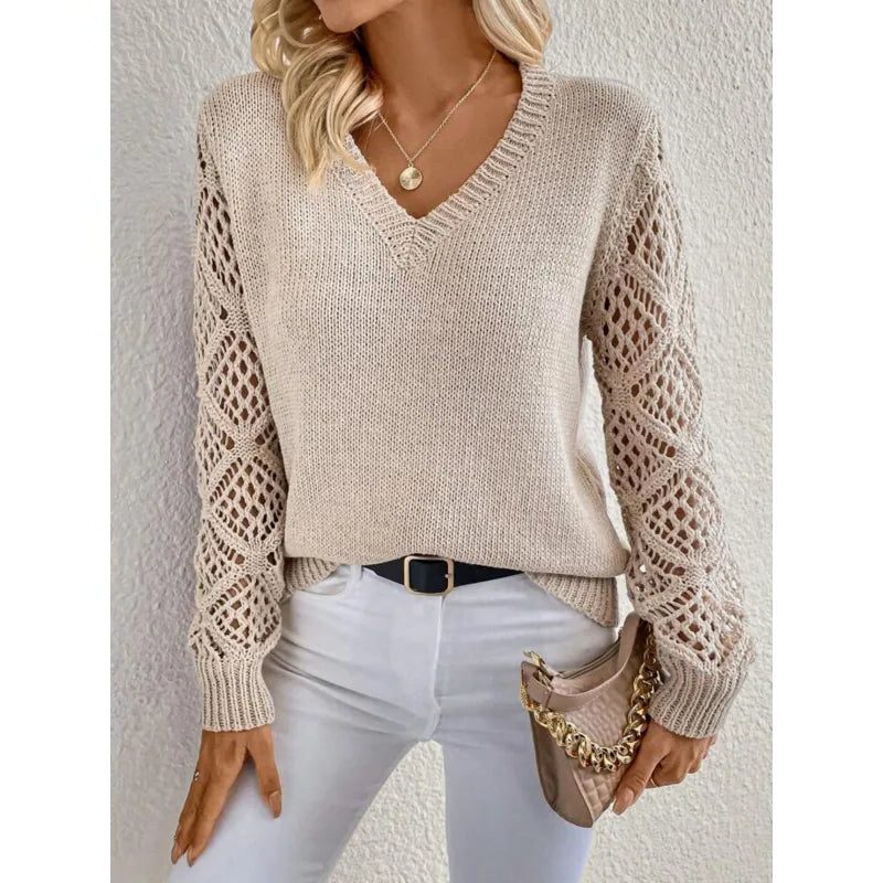 Adrianne | V-Neck Openwork Knit Sweater for Women