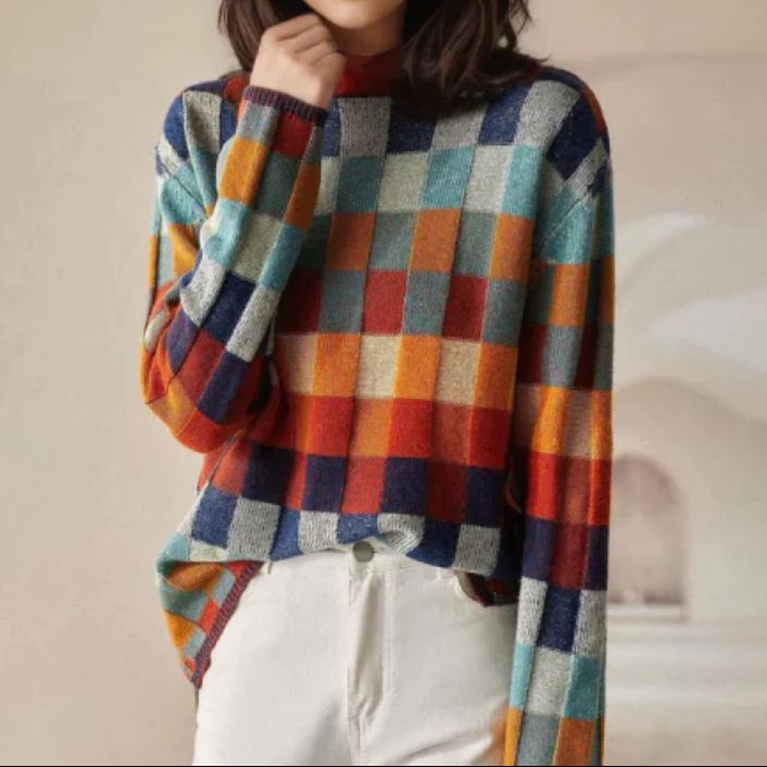Aimée | Plaid Sweater with Crew Neck for Women