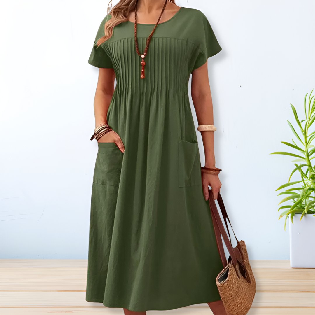 Iliana | Pleated Midi Dress with Pockets for Women