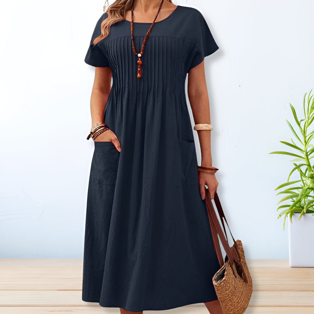 Iliana | Pleated Midi Dress with Pockets for Women
