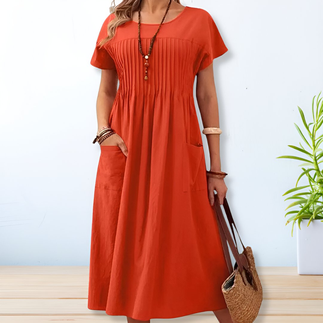 Iliana | Pleated Midi Dress with Pockets for Women