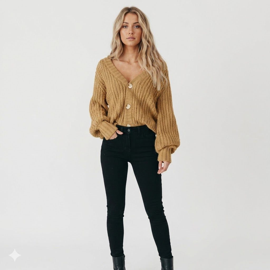 Alma | Chunky Knit Button-Down Cardigan for Women