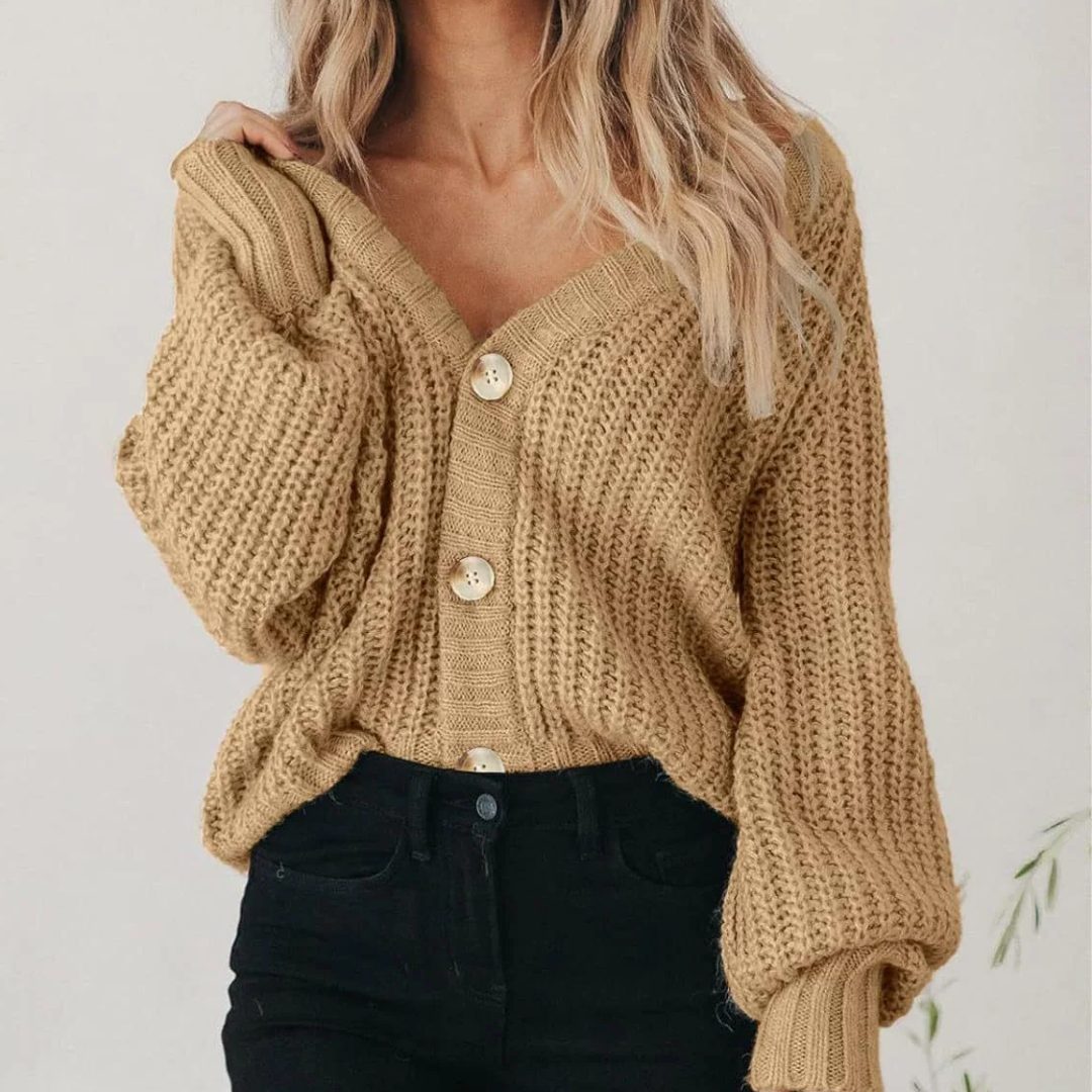 Alma | Chunky Knit Button-Down Cardigan for Women