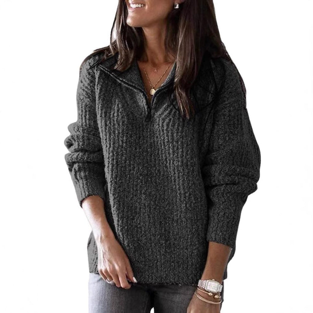 Amaia | Textured Half-Zip Sweater with Stand Collar for Women