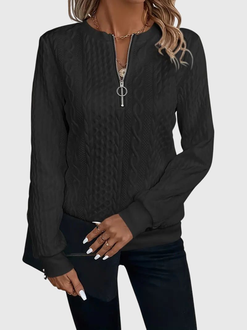 Ambretta | Cable Knit Zip-Up Sweater for Women